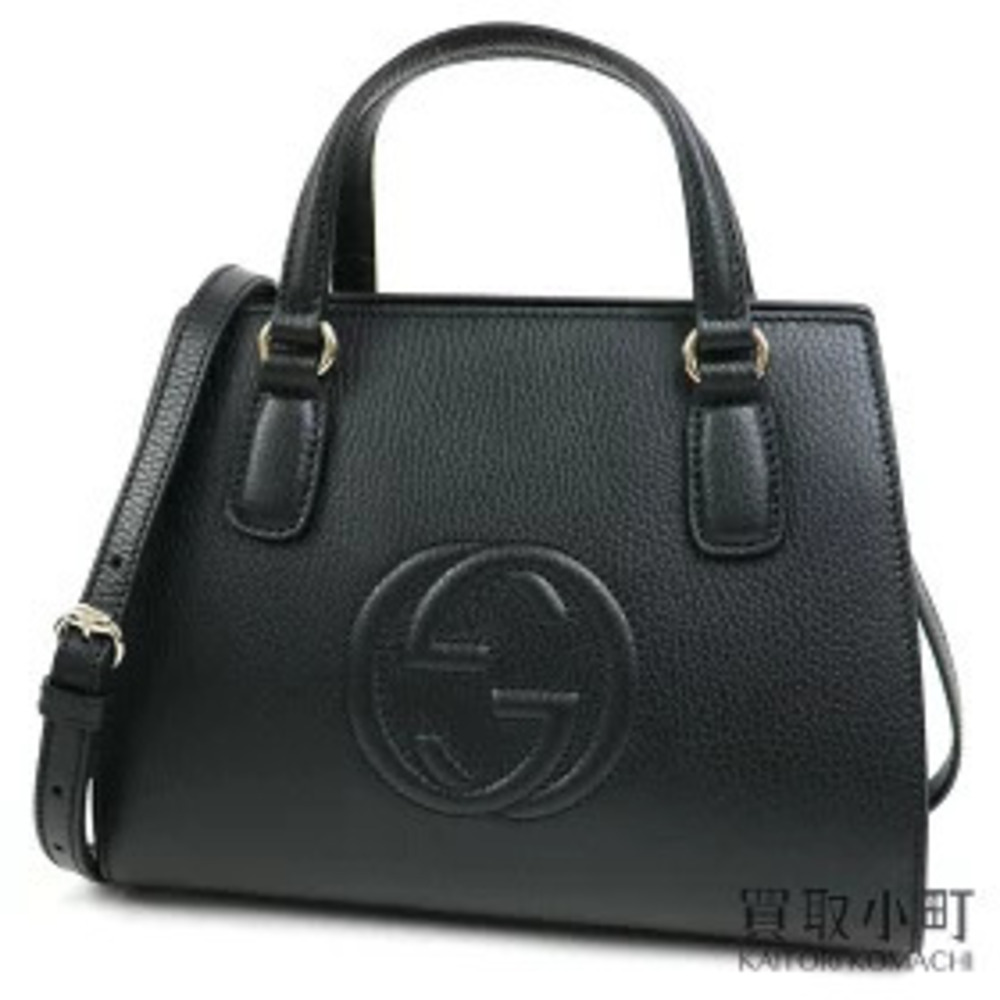 Gucci Soho Leather Top Handle Bag Black Calfskin Interlocking GG Shoulder